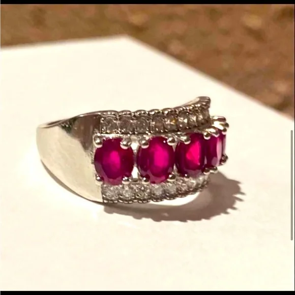 New Natural Ruby and diamond white sapphire band ring solid 925 sterling silver - Picture 9 of 10